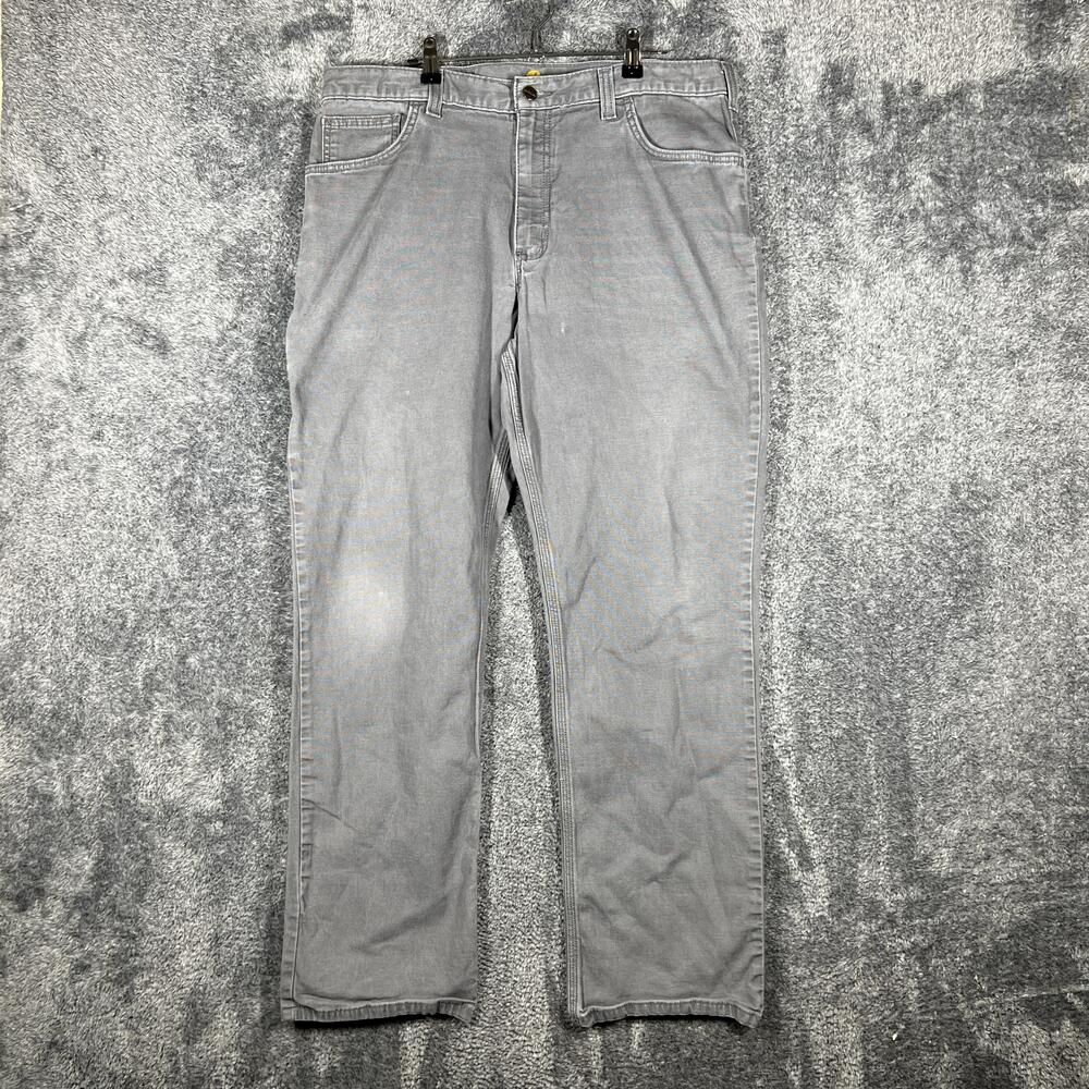 Carhartt Pants Mens 36x32 Gray Relaxed Fit Carpenter Canvas Stretch Workwear